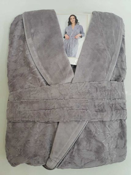 Халат женский велюровый 0487 серо-лиловый NUSA Турция