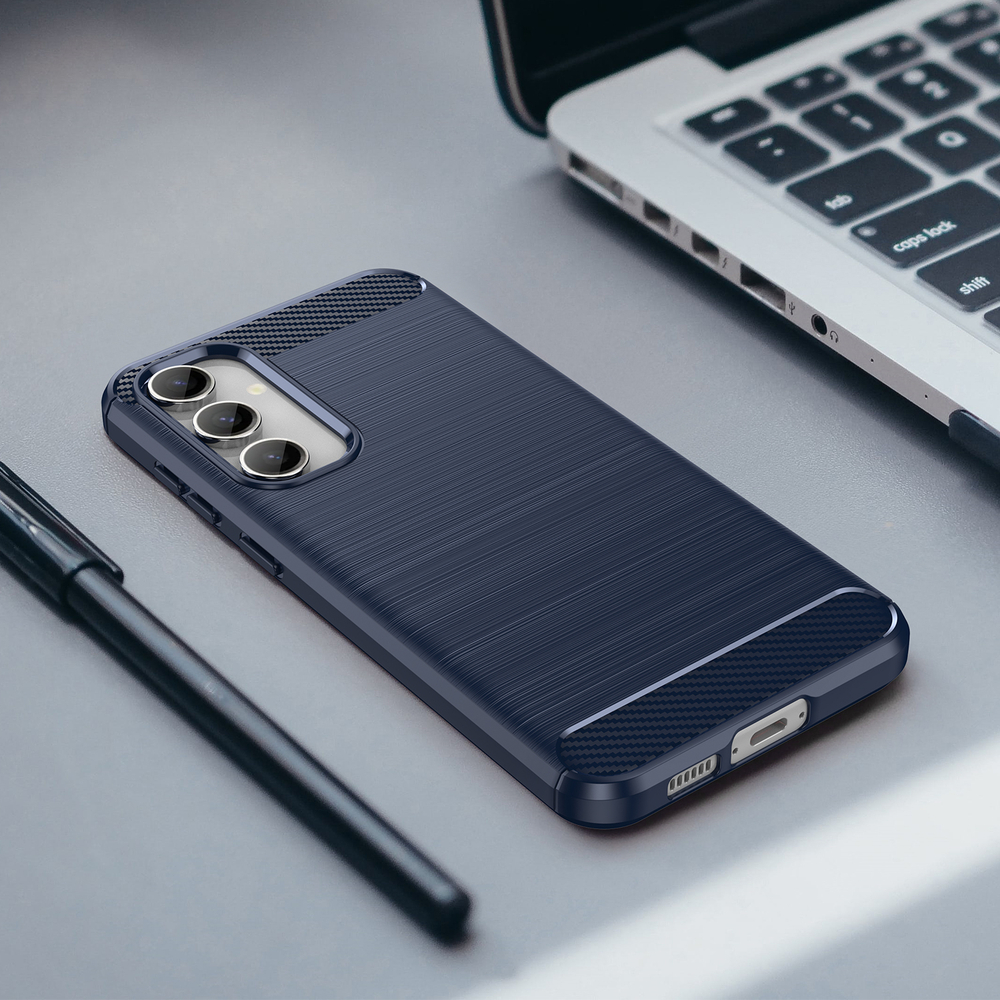 Мягкий чехол синего цвета в стиле карбон для Samsung Galaxy S23 FE, серия Carbon от Caseport