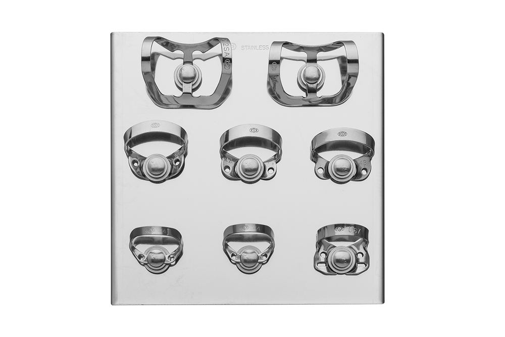 Набор коффердам (раббердам) Brinker Plus Set: подставка для 8 кламп коффердам (раббердам), с клампами Бринкера KSK (Dentech Corporation, Япония) купить на kofferdam.pro