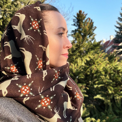 Шаль 120*120см, НОРДИК на коричневом