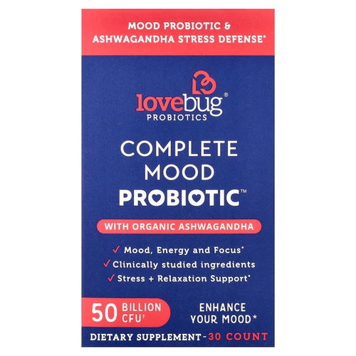 LoveBug Probiotics, Complete Mood Probiotic™ с органической ашвагандой, 30 капсул
