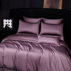 Комплект постельного белья на резинке Однотонный Сатин Премиум «Вечерняя сирень»