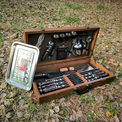 Набор шампуров Элит "Кабан" 31 предмет в деревянном дипломате