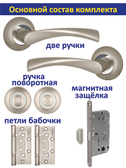 Дверная ручка с магнитной защелкой фиксатором и петлями