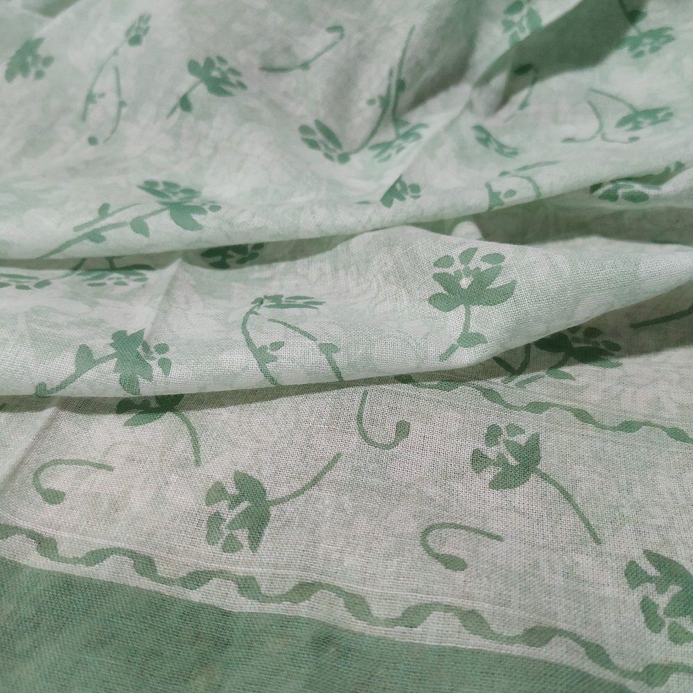 Платок материал Хлопок 100% &quot;Цветы&quot; цвет зеленый с белым 90x90 см.