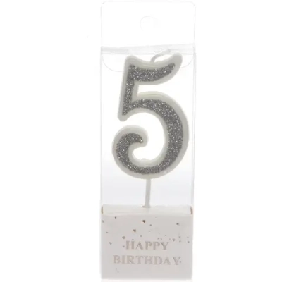 Свеча для торта Цифра Иллюзия «5» 9.5 см, серебро