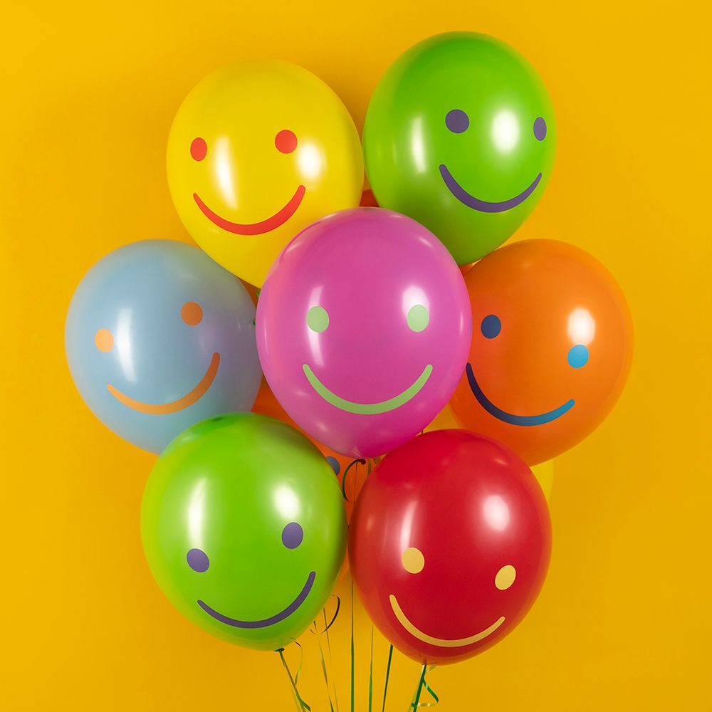 Шар (12''/30 см) Яркие смайлы, Ассорти, пастель, 2 ст, 25 шт.