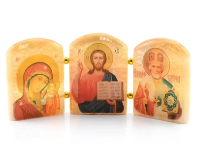 Икона из селенита триптих №5 135*65мм