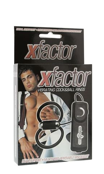 Чёрное эрекционное кольцо с подхватом мошонки и вибрацией X-FACTOR VIBRATING COCK & BALL RINGS (Цвет: черный)