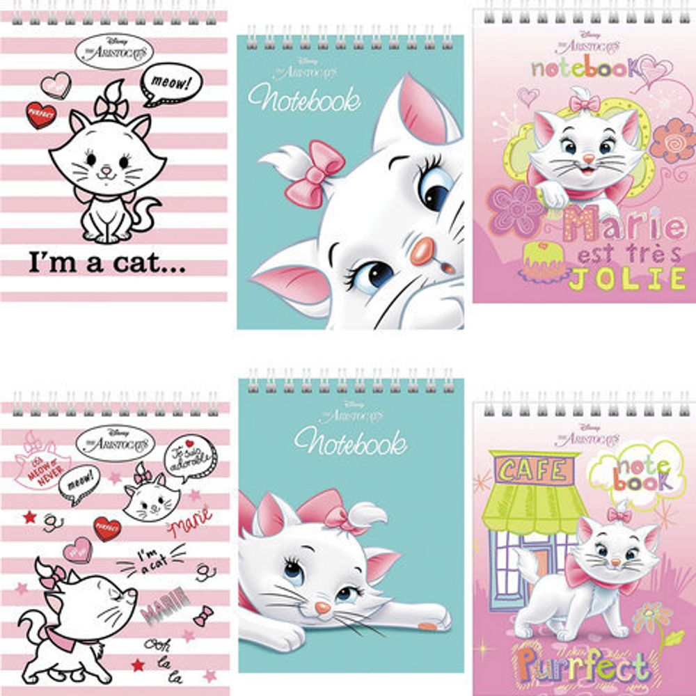 Блокнот МАЛЫЙ ФОРМАТ (110х145 мм), А6, 40 л., гребень, картон, клетка, HATBER, "Кошечка Мари", 40Б6В1гр