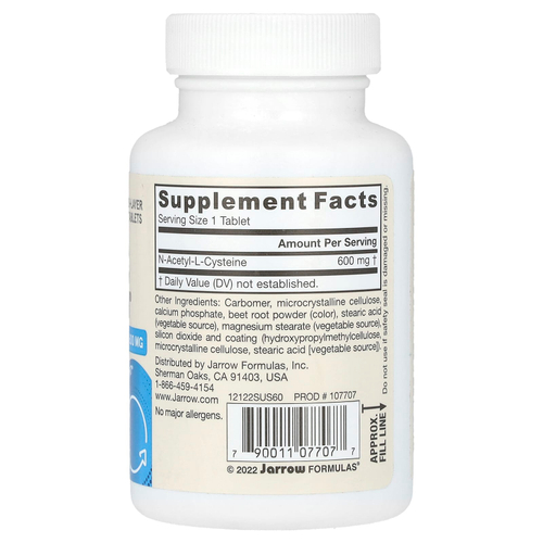 Jarrow Formulas, Vegan NAC Sustain, 600 мг, 60 таблеток