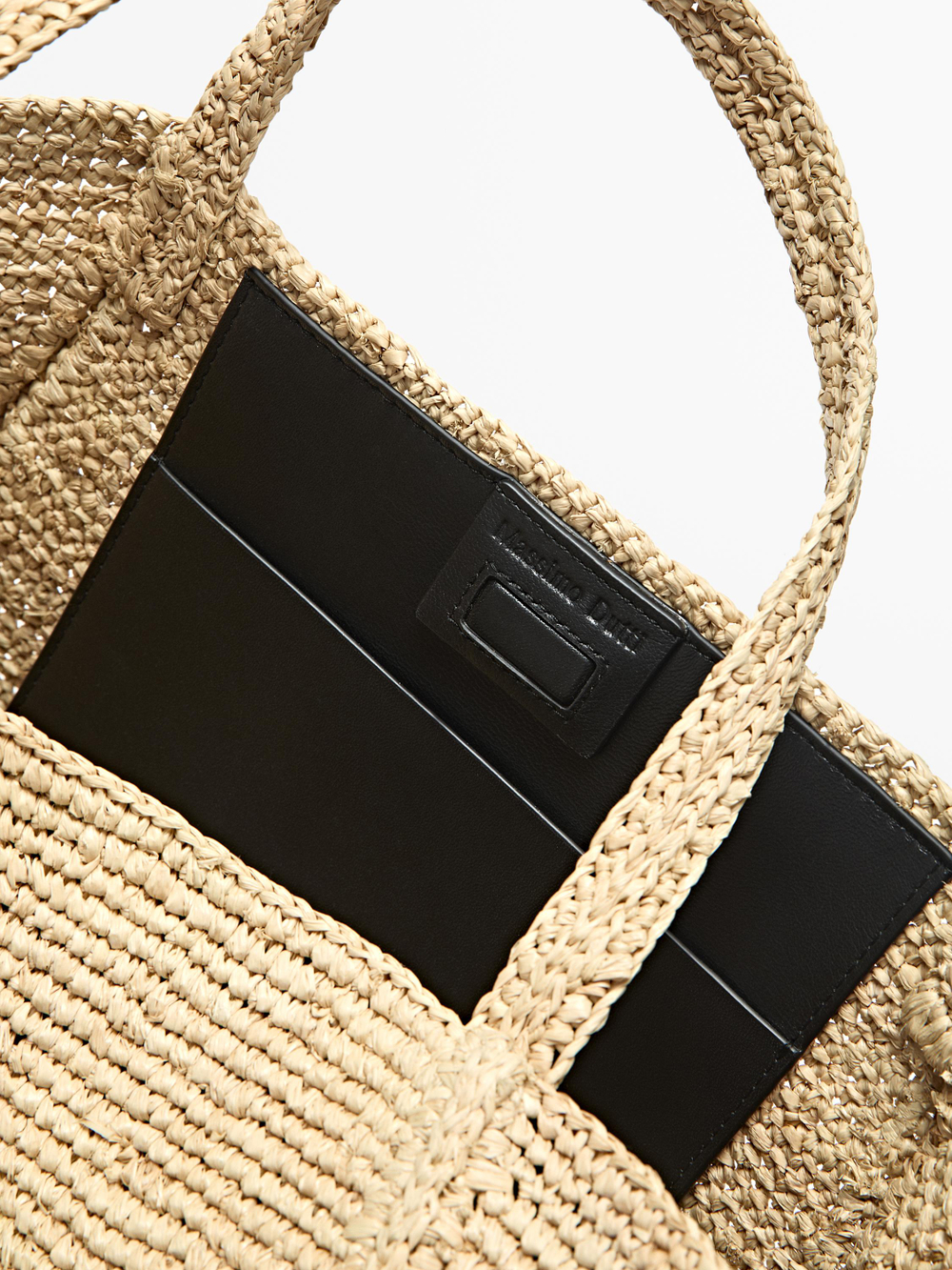 Massimo Dutti Сумка-шоппер среднего размера из 100% рафии, бежевый