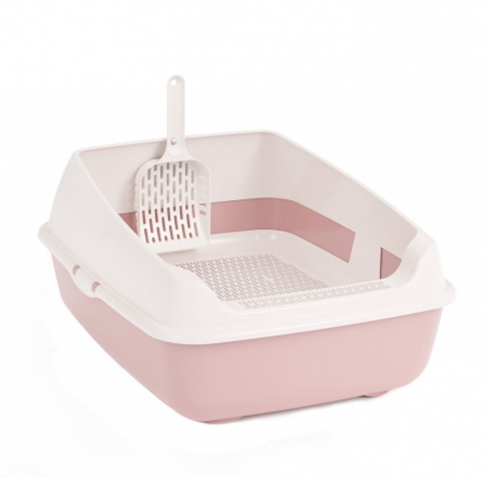 Набор для кошек "Лекси" лоток с высокими бортами, сеткой и совком, розовый М8580