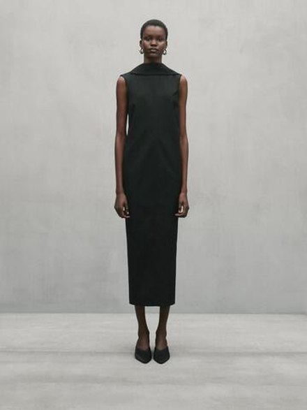 Massimo Dutti Платье миди с глубоким вырезом на спине - Studio, черный