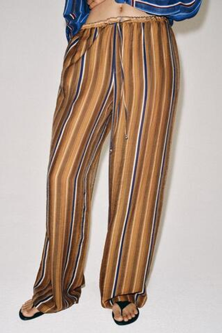 ZARA БРЮКИ В ПОЛОСКУ В ПИЖАМНОМ СТИЛЕ — ZW COLLECTION, КАРАМЕЛЬНЫЙ