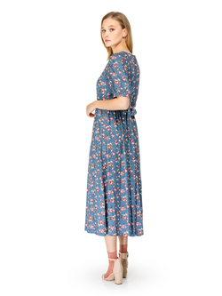 Платье "Волга" с цветочным принтом в ретро стиле синее