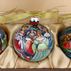 Набор из 3-х ёлочных шаров "Сказки" с росписью Палех