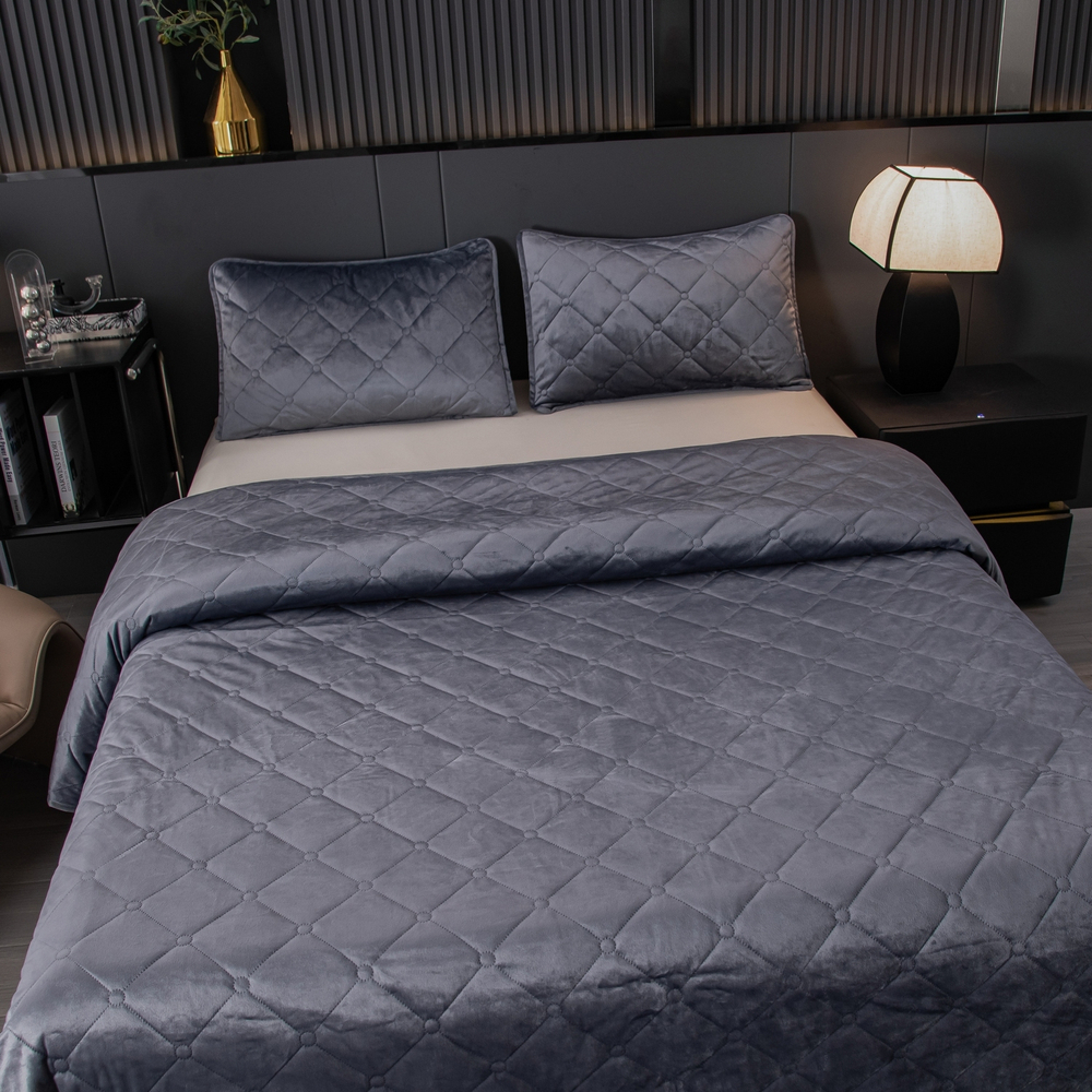 Велюровое покрывало ромб OVF036, размер 240*260, наволочки 50-70 2 шт