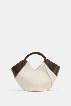ZARA СУМКА С КОНТРАСТНОЙ СТРОЧКОЙ, СВЕТЛО-БЕЖЕВЫЙ