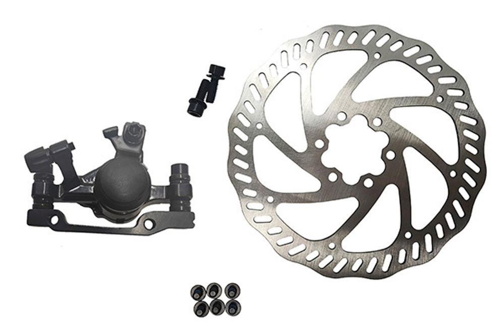 Комплект дискового тормоза RUSH (RADIUS) (машинка+диск 160 mm+болты) 160/180mm (Круглая колодка)  ин