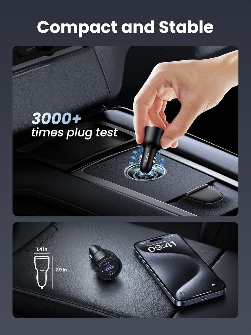 Автомобильное зарядное устройство QC3.0, PD, 69W, UGREEN 20467