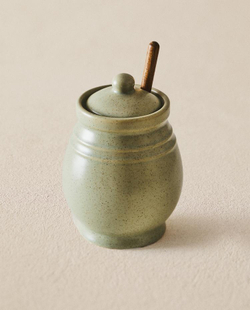 ZARA HOME КЕРАМИЧЕСКИЙ ГОРШОЧЕК ДЛЯ МЕДА С ЛОЖКОЙ, ЗЕЛЕНЫЙ