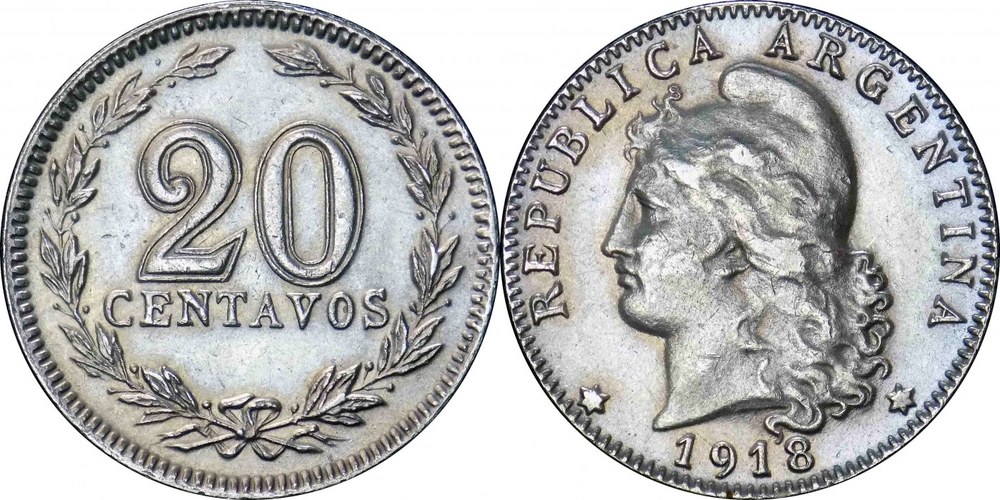 Аргентина 20 сентаво, 1896 - 1942 Свобода VF