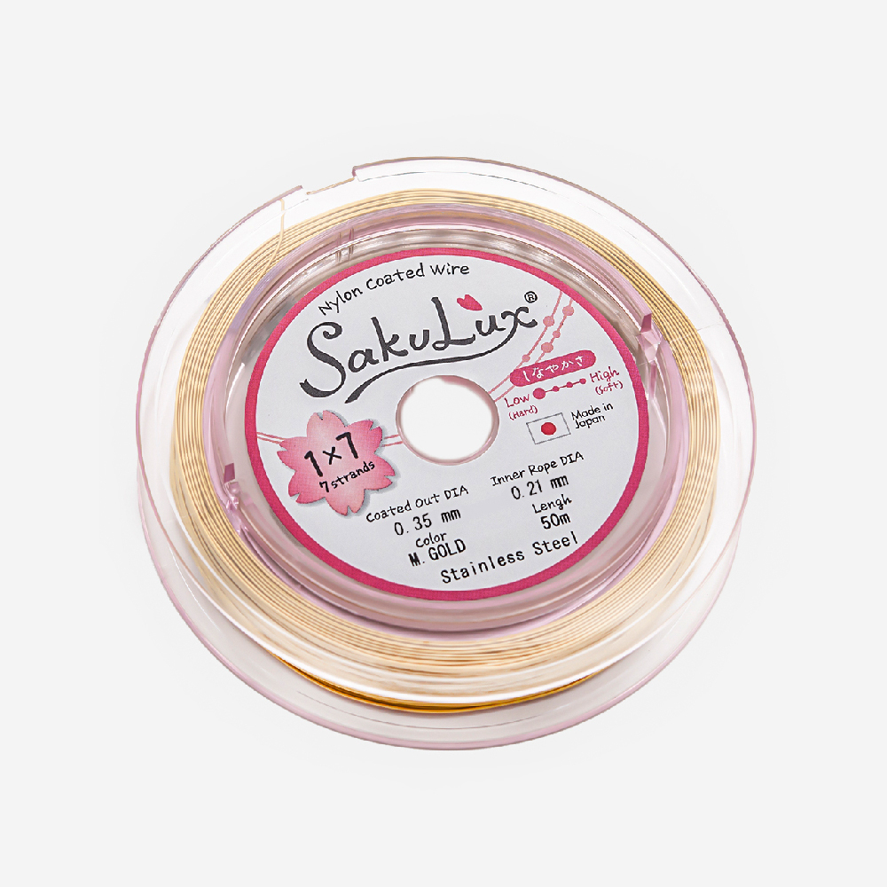 Японский ювелирный тросик SakuLux 7 диаметр 0,35мм, цвет "Сатиновое золото"