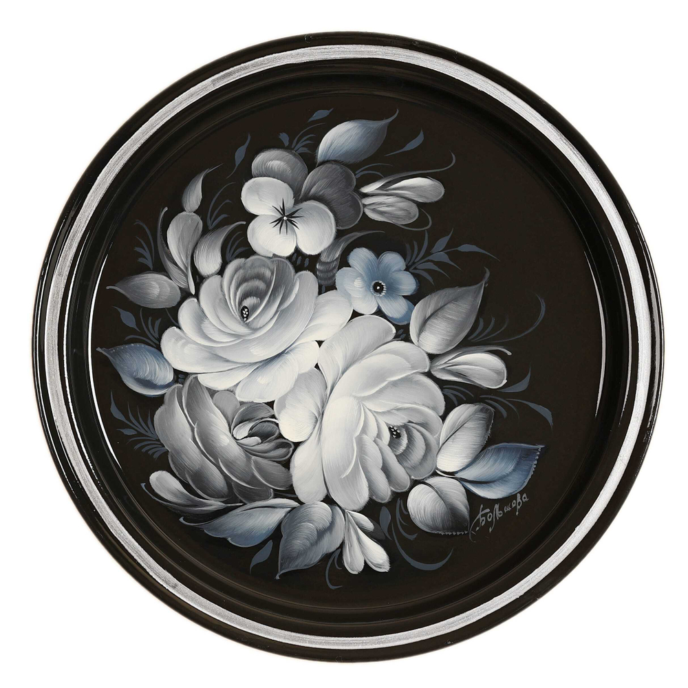 Жостовский поднос декоративный, размер 22 см (A5), металлический