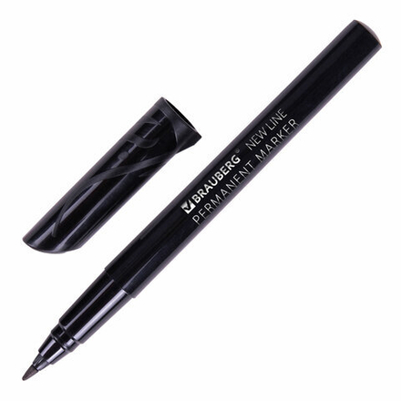 Маркер перманентный BRAUBERG NEW LINE, ЧЕРНЫЙ, круглый наконечник 2мм
