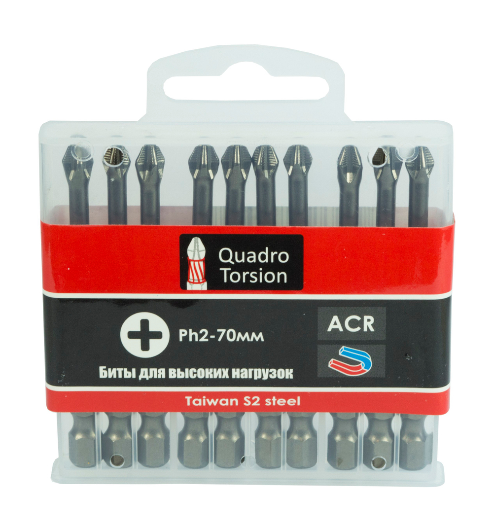 Бита 1/4" E6,3 магн., S2, ACR Ph2-70мм (10 шт./кор.) "Quadro Torsion"