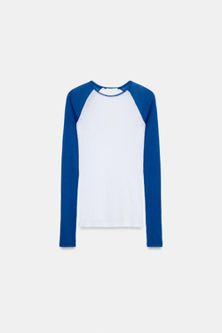 ZARA ФУТБОЛКА С ДЛИННЫМИ РУКАВАМИ SUPIMA®, БЕЛЫЙ/МОРСКОЙ СИНИЙ
