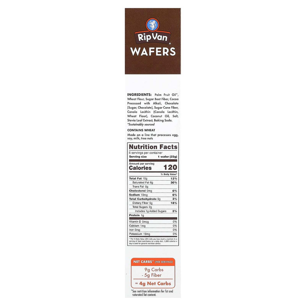 Rip Van Wafels, вафли, темный шоколад, 6 упаковок по 22 г (0,78 унции)