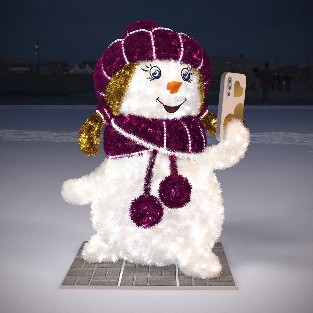 новогодний снеговик из мишуры с гирляндами "Снежка"