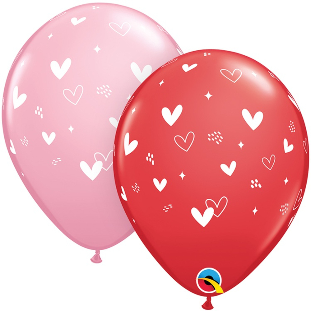 Шар латексный 28см Сердца (Ассорти)