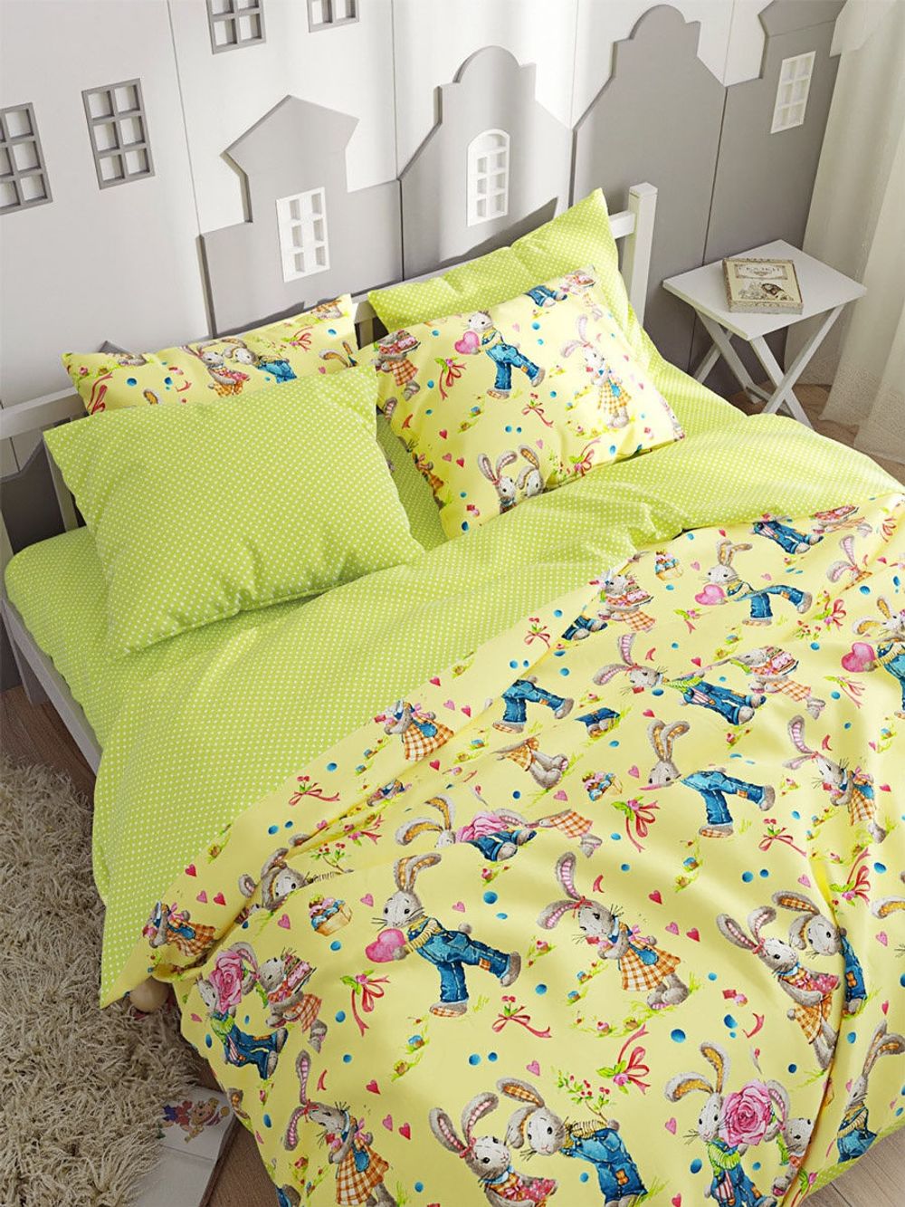 Постельное белье перкаль Сказка "Зайчики/Нежность" 2-спальное Наволочка 50х70 см 2 шт Простынь 240x215 см Пододеяльник 175x215 см