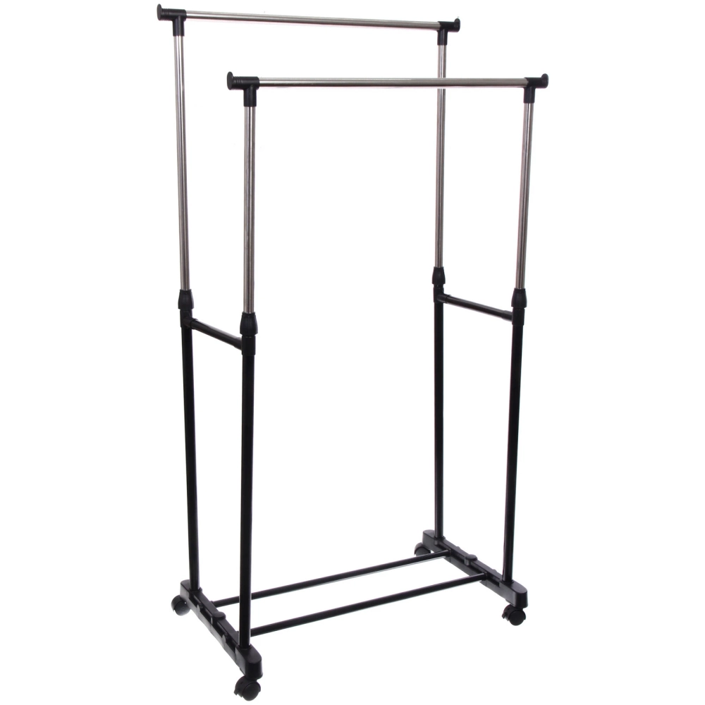 Вешалка гардеробная телескопическая напольная на колёсах двойная «ПЕРФЕКТХАУС», цвет черный, нагрузка до 25кг, 75*42*150см