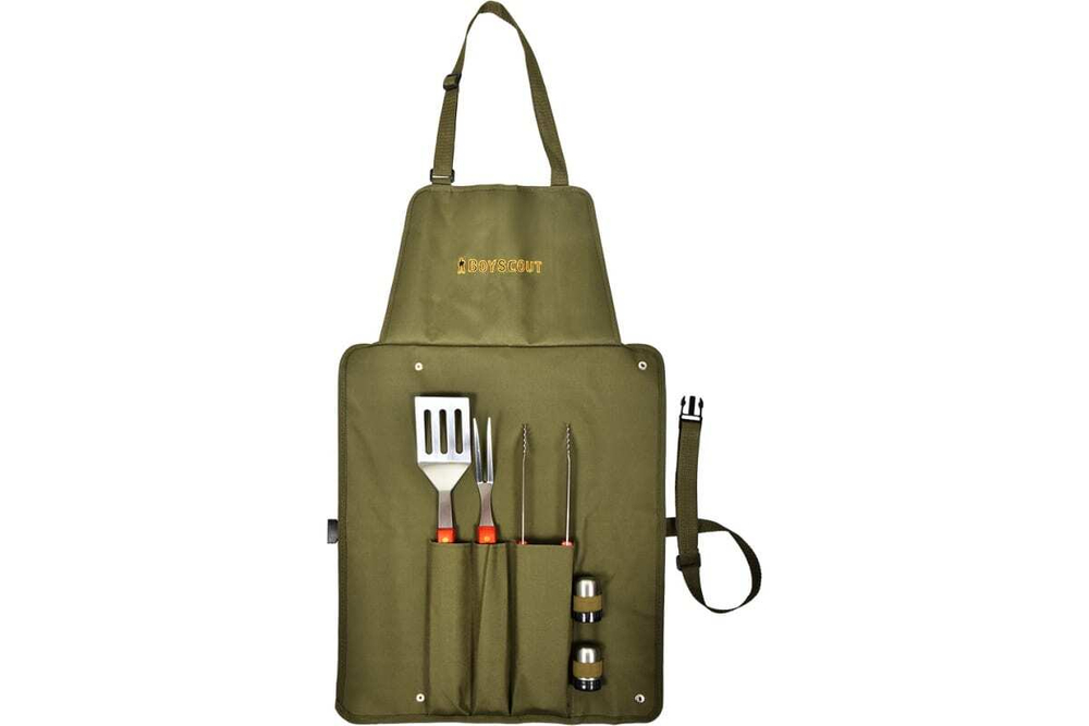 НАБОР BOYSCOUT СУМКА-ФАРТУК, ВИЛКА, ЛОПАТКА, ЩИПЦЫ, СОЛОНКА, ПЕРЕЧНИЦА 61320