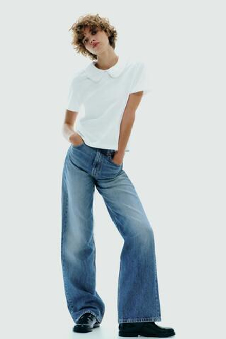 ZARA ФУТБОЛКА С КРУГЛЫМ ВОРОТНИКОМ, БЕЛЫЙ