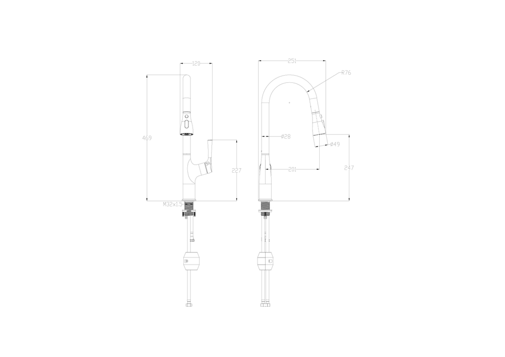 Смеситель для кухни с выдвижным изливом WONZON & WOGHAND, Хром (WW-AE54123-CR)