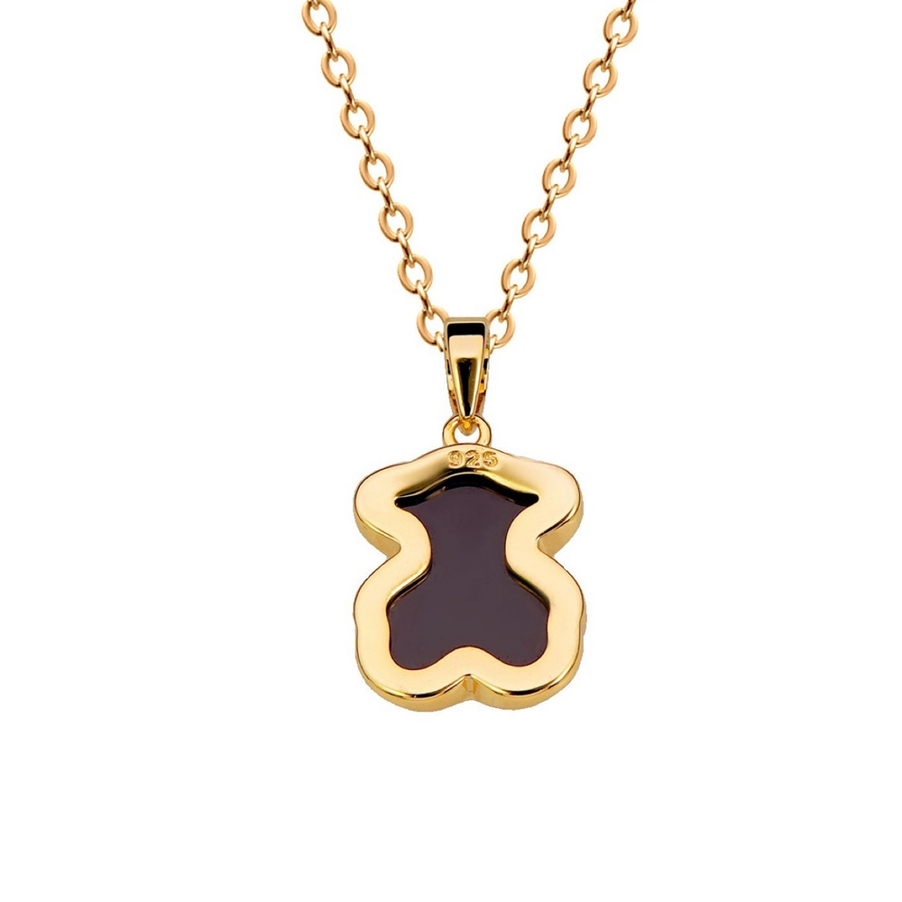 Латунная цепочка с Подвеской "Мишка из чёрной керамики", gold