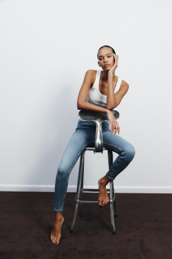 ZARA ДЖИНСЫ TRF SKINNY С ВЫСОКОЙ ПОСАДКОЙ, СИНИЙ