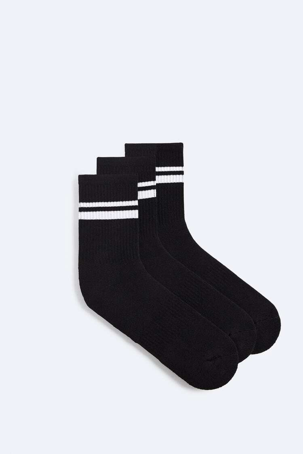 ZARA НАБОР ИЗ ТРЕХ ПАР НОСКОВ С ПОЛОСКАМИ, ЧЕРНЫЙ