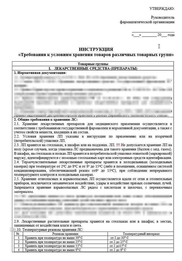 СОП «Порядок организации работ при хранении товаров на оптовом складе» для фарм дистрибьюторов