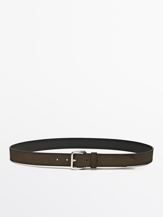 Massimo Dutti Замшевый ремень с эффектом потертости, хаки