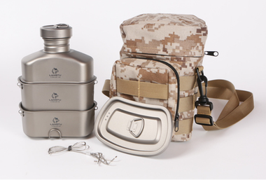Комплект титановой армейской посуды в чехле (Langtu)