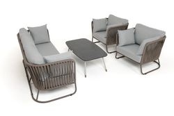 "Багамы" лаунж-зона 5-местная плетеная из роупа (веревки), каркас алюминиевый бежево-серый, роуп серо-коричневый