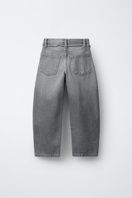 ZARA ДЖИНСЫ BARREL С ПОЯСОМ, СЕРЫЙ