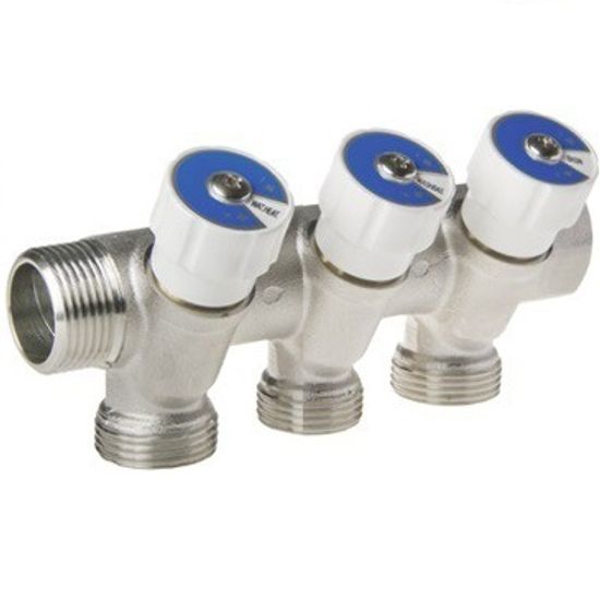 Коллектор модульный Elsen EMW02 1"х3/4" «евроконус», 3 контура, латунь, с вентилями