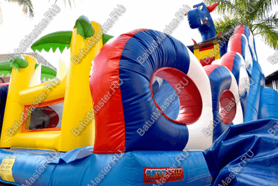 Коммерческий надувной батут-горка "Дракон" 10*5*8 м,без шипов сине-белый